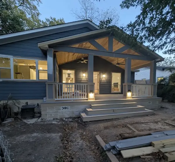 Front porch addition with gable roof, Pflugerville and Austin area