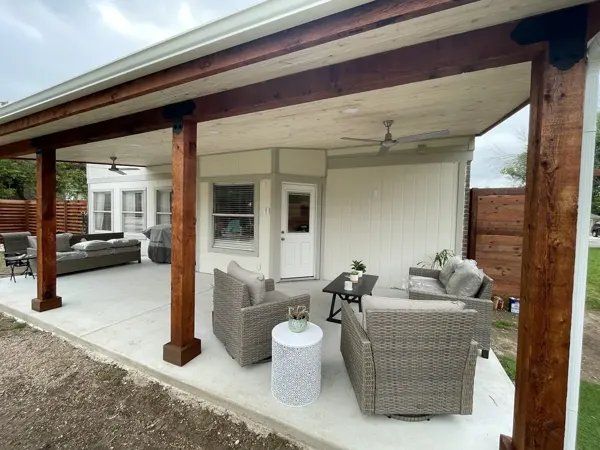 Covered patio with cedar posts, Austin area