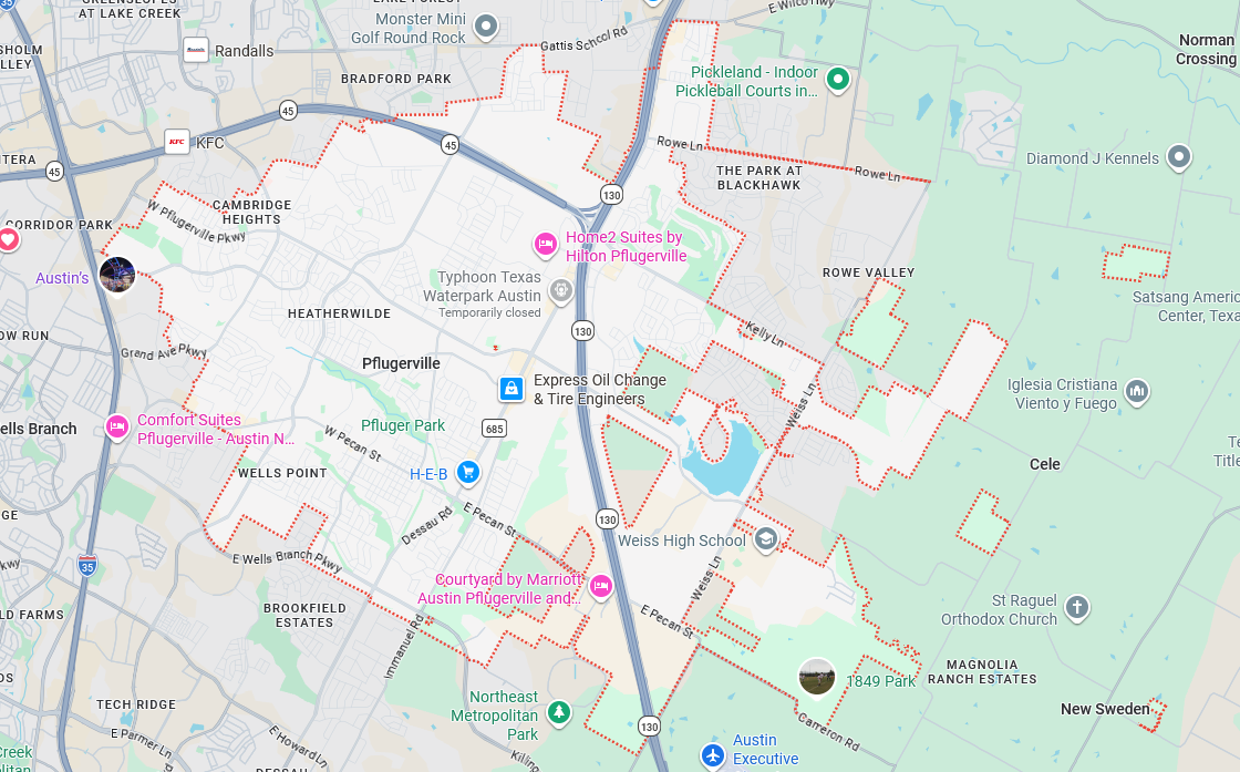 map of Pflugerville service area