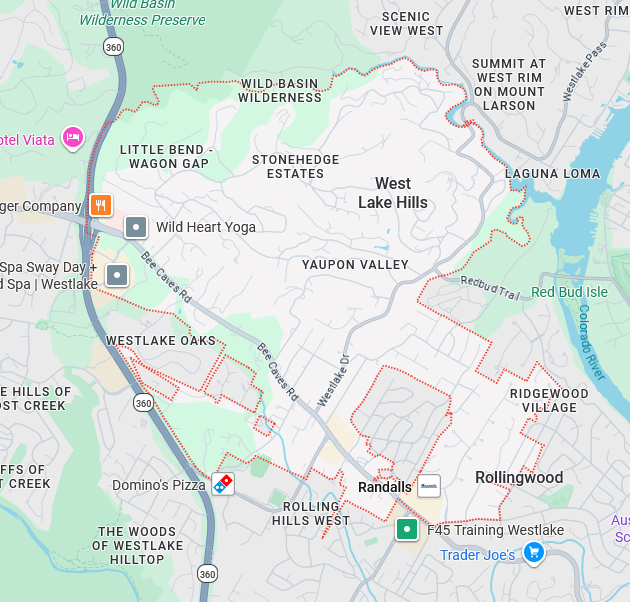 map of West Lake Hills service area